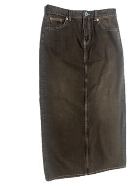 Divided Women’s Sz 4 Black Denim Maxi Skirt Straight Pencil Back Slit Spring